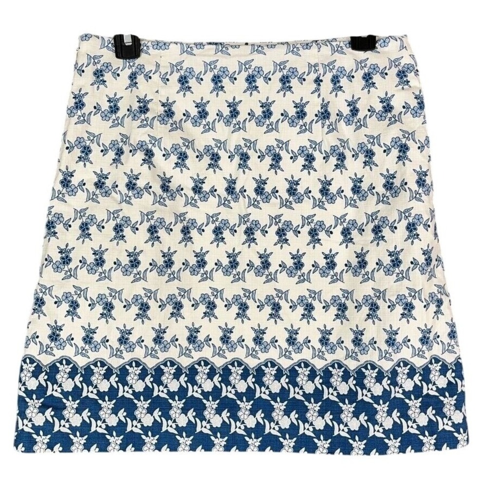 LOFT Skirt 4P Petite Blue Short Career Professional A-Line Zip Ditzy Floral